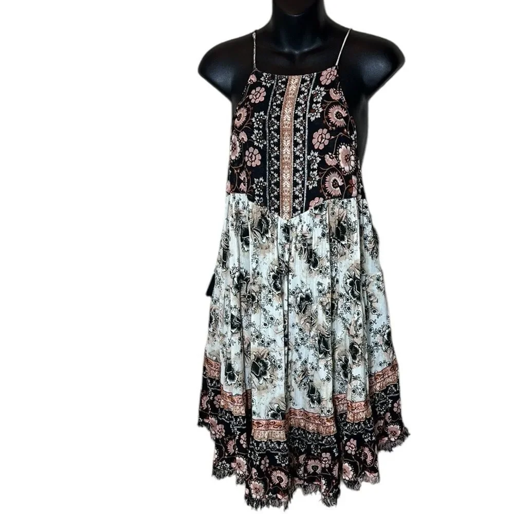 Free people women’s small Casablanca slip dress bohemian floral festival tie - Picture 2 of 8